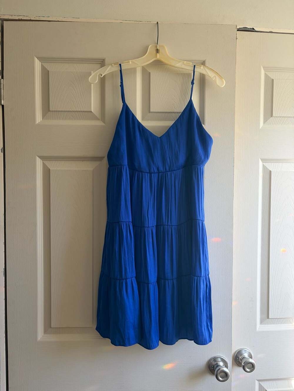 Naked Zebra Tiered Dress Size S Blue Sleeveless Spaghetti Strap